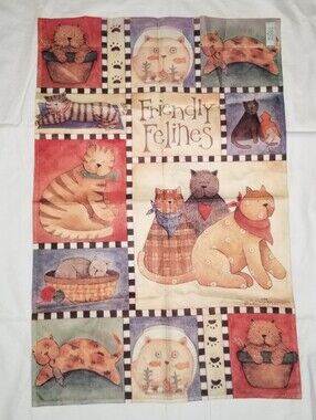 Toland Friendly Felines Garden flag Debbie Munn 35.5" x 24" folk Art 90s Cottage